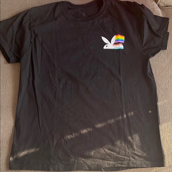 Playboy Black T-Shirt with Rainbow Logo - Picture 1 of 2